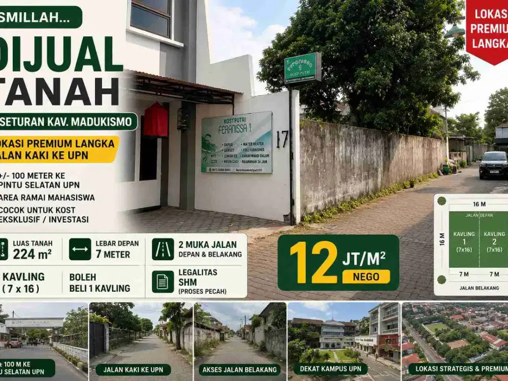 Tanah Premium Seturan Madukismo Dekat UPN – Bisa 2 Muka Jalan