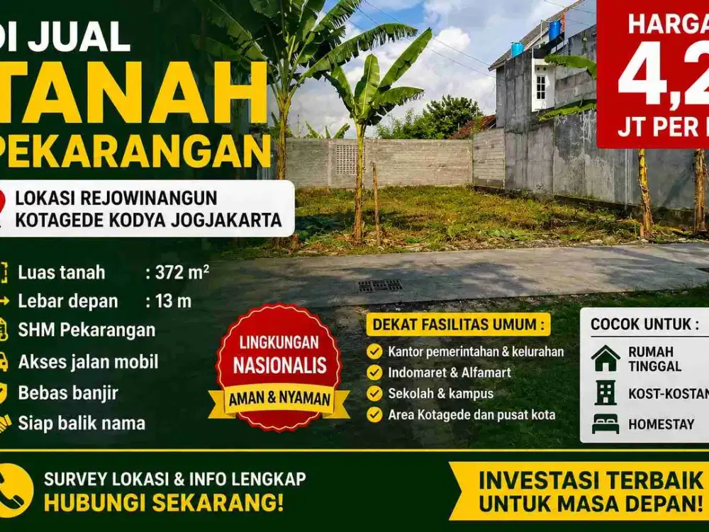 DIJUAL TANAH PEKARANGAN STRATEGIS KOTAGEDE YOGYAKARTA