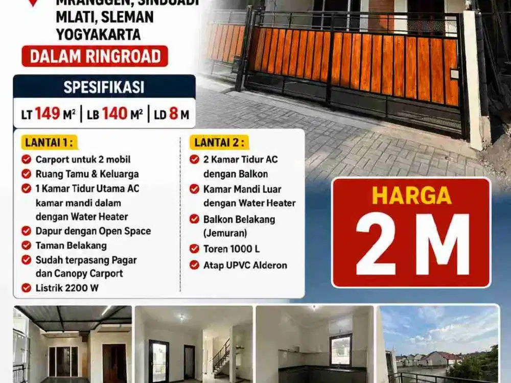 DIJUAL RUMAH BARU DALAM CLUSTER 
Mranggen, Sinduadi, Mlati, Sleman – Yogyakarta
 Dalam Ringroad | Lokasi Strategis | Siap Huni