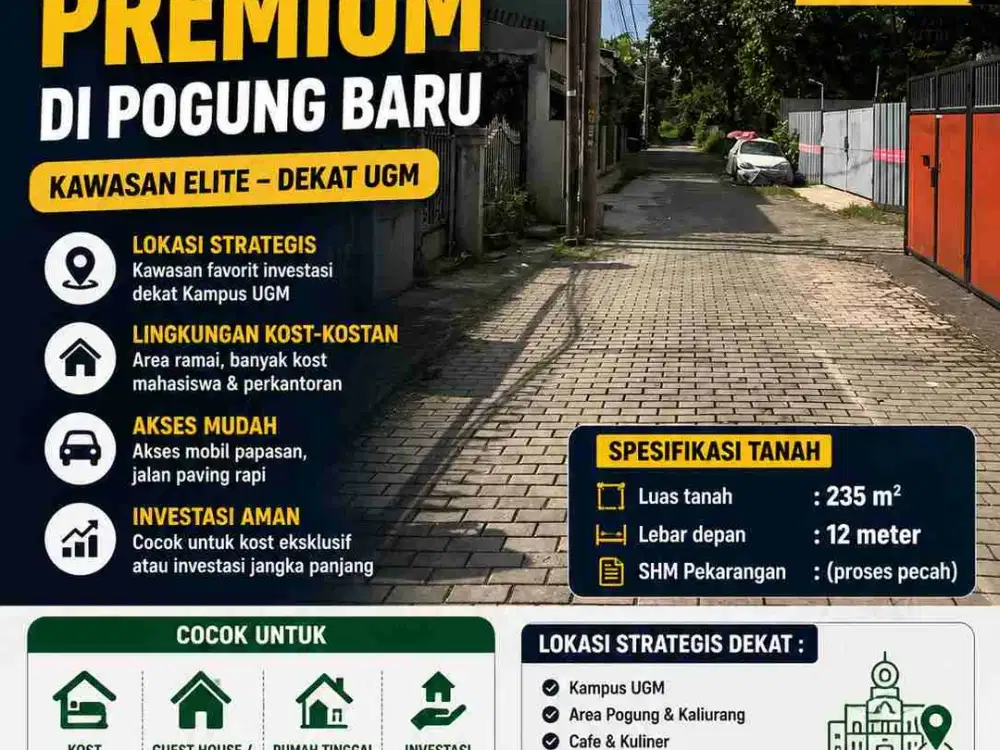 DI JUAL CEPAT TANAH PREMIUM POGUNG BARU 
 Kawasan Elite Pogung Baru – Dekat UGM Yogyakarta