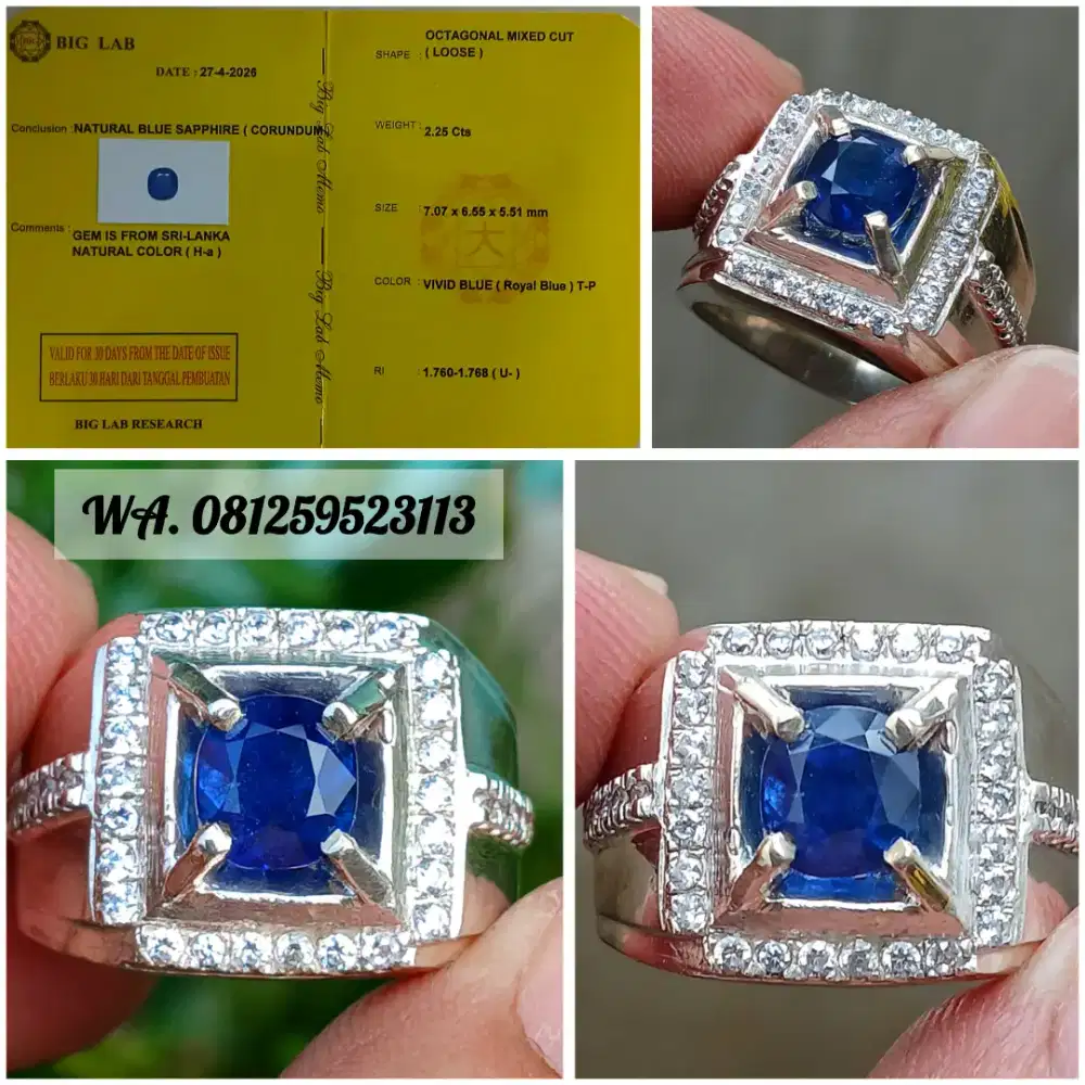 Vivid Royal Blue Sapphire Srilanka 2.25cts Silver Ring