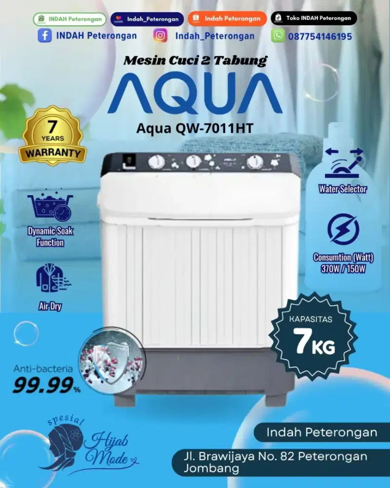 Mesin cuci 2 tabung Aqua QW-7011HT