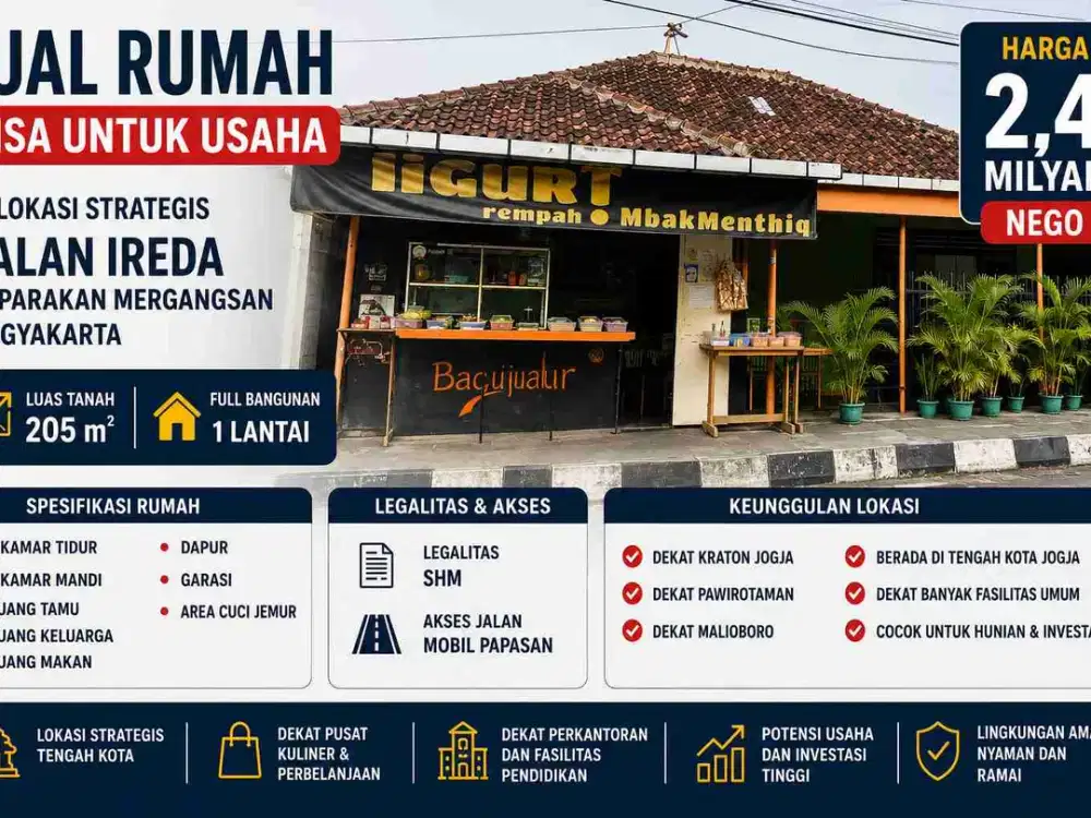 Jual Rumah Strategis Tengah Kota Jogja – Jalan Ireda, Cocok untuk Hunian & Usaha