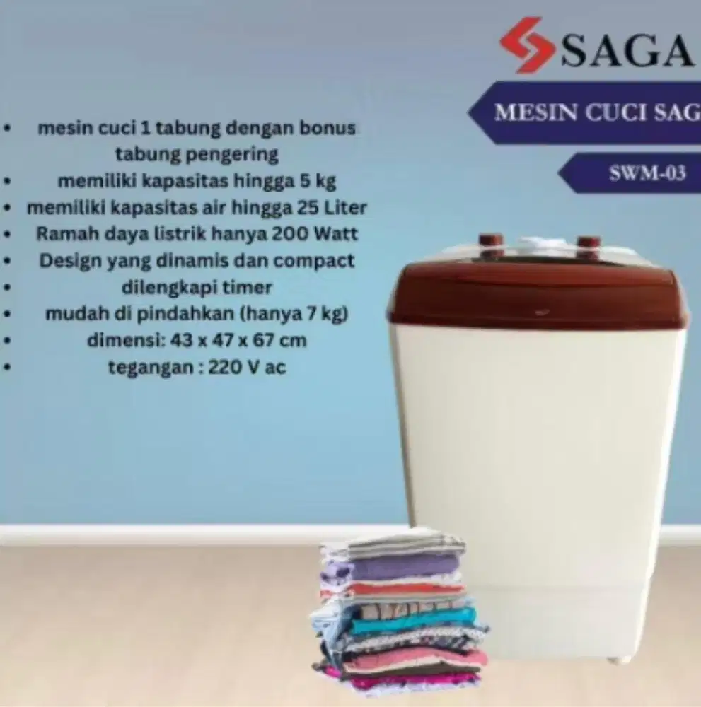 MESIN CUCI SAGA MINI / MESIN CUCI SECOND / MESIN CUCI ANAK KOS