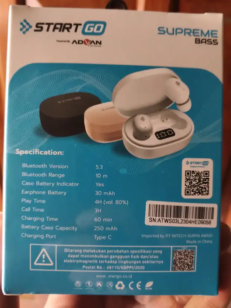 Advan StartGo Supreme Bass TWS Bluetooth Earphone Original