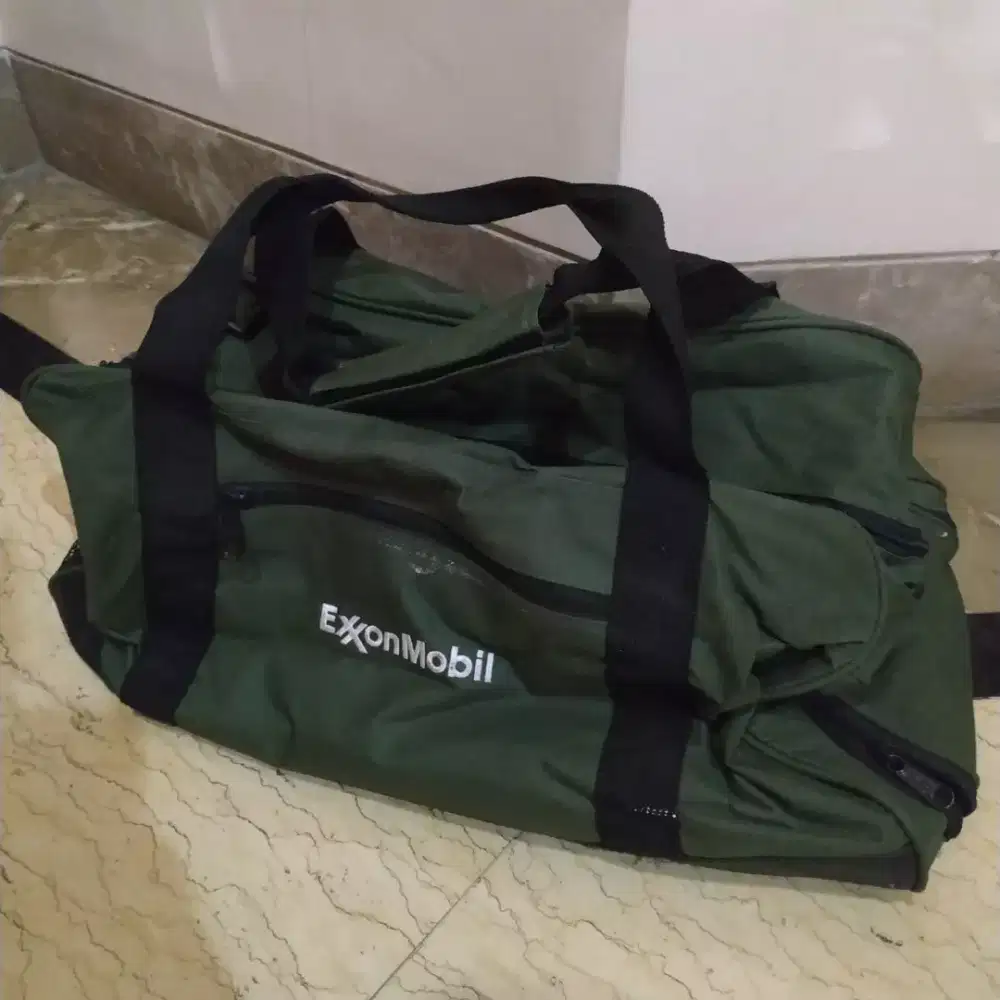 Tas Duffel Travel Bag ExxonMobil Indonesia Hijau Army Original