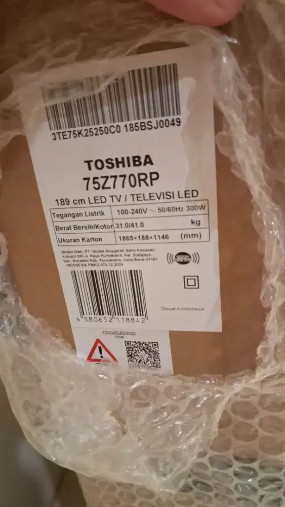 TV Toshiba 75 75 Inch UHD 4K AI Dolby Vision Atmos 75Z770RP Baru