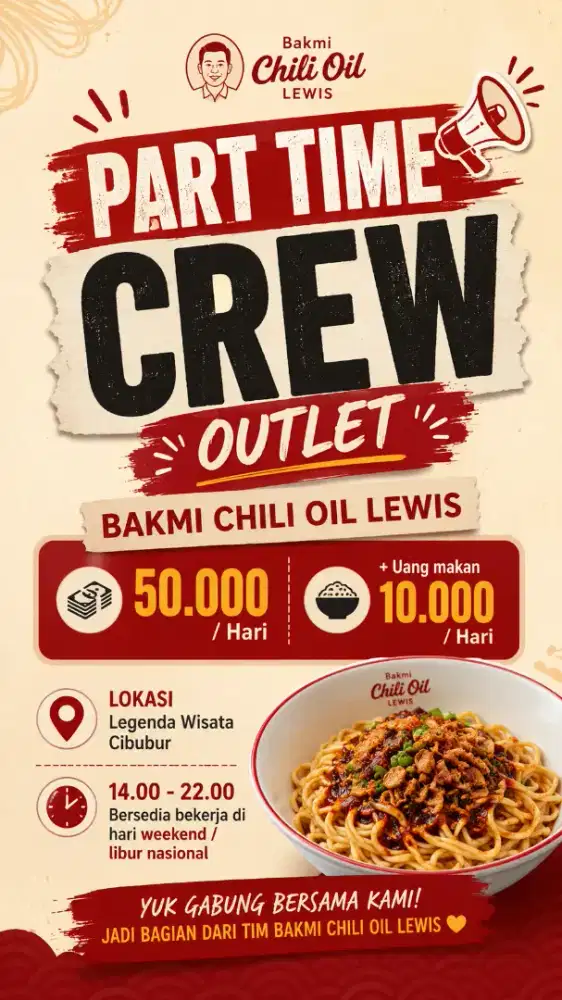 Part Time Store Crew jaga booth stand bakmi mie ayam