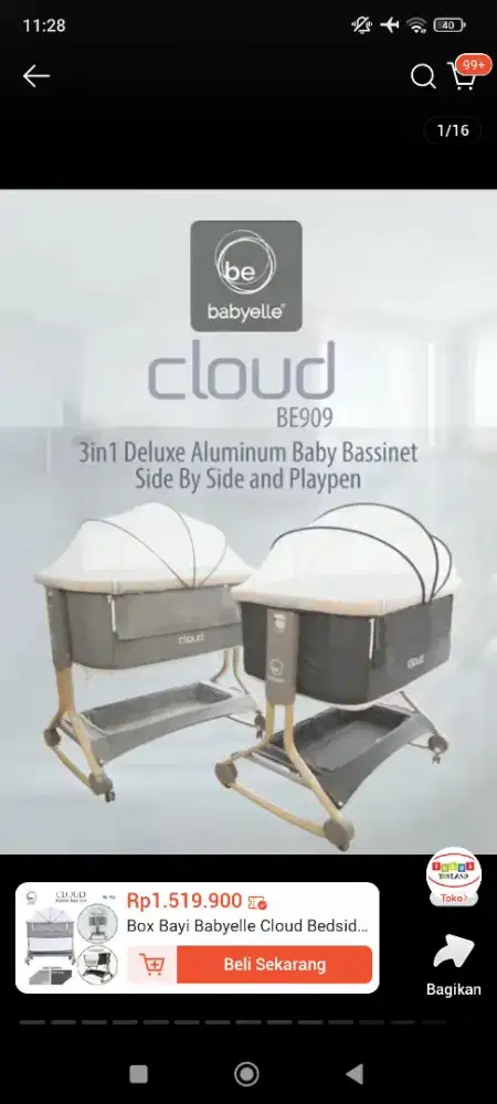 Babyelle Cloud Bedside Crib / Co-Sleeper BE 909