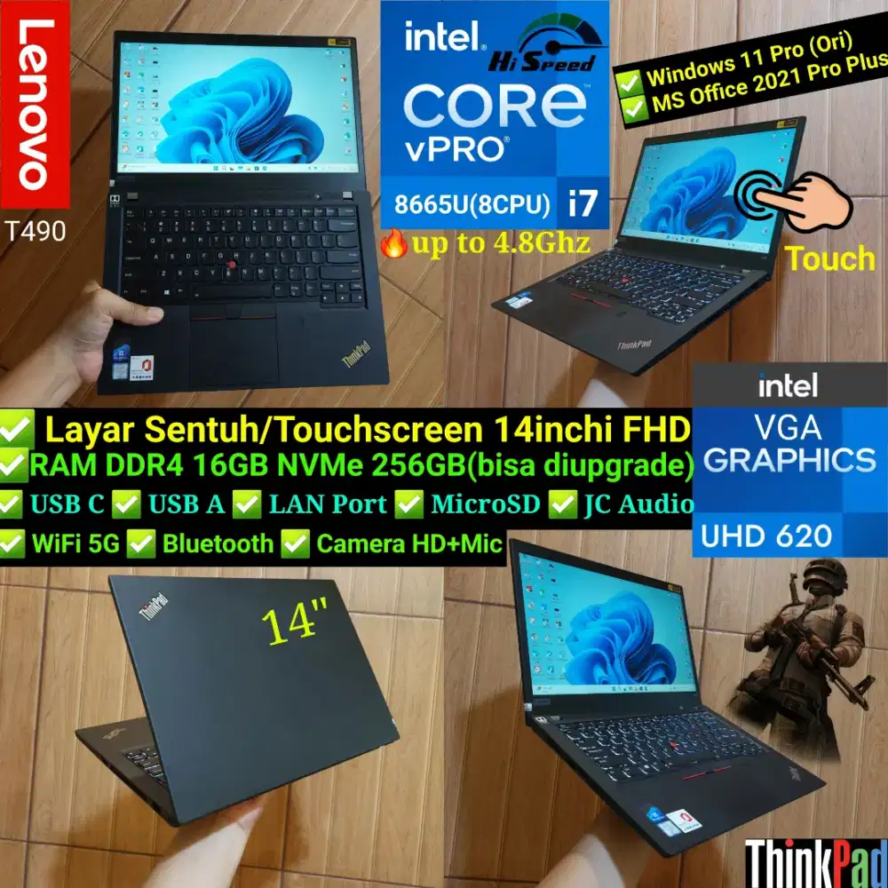 Thinkpad Touchscreen intel Core i5 RAM 8GB SSD NVME 256GB Dual Baterai