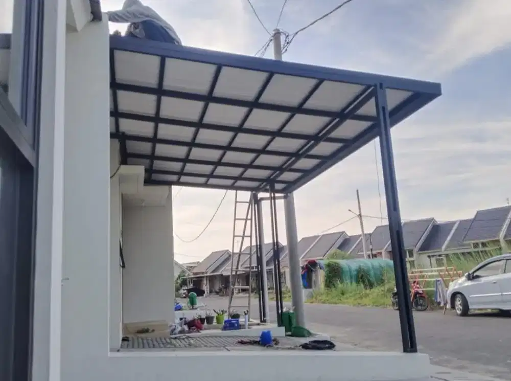 Pemasangan kanopi alderon single dan atap bocor