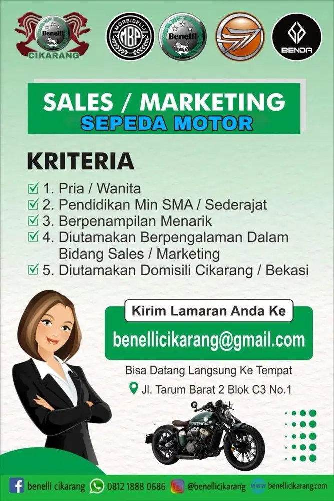 Dibutuhkan Sales / Marketing Sepeda Motor