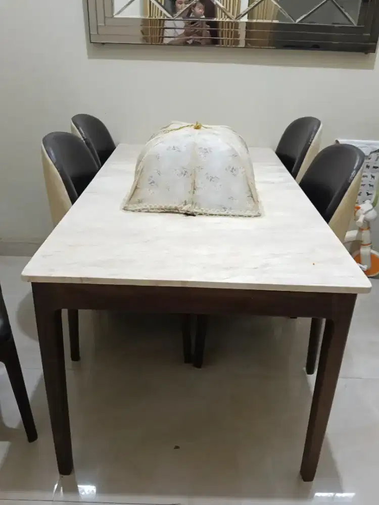Jual meja makan marmer kayu jati  6 kursi