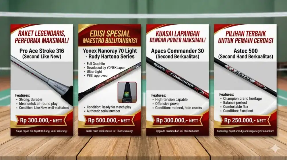 Koleksi Raket Badminton Siap Tempur - Yonex Ori, Pro Ace, Apacs, Astec