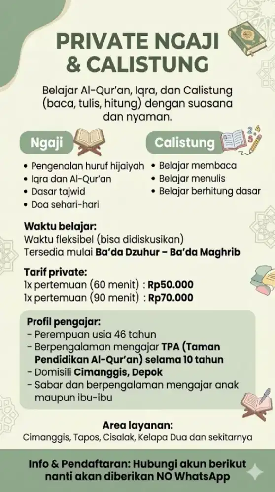 PRIVAT NGAJI DAN CALISTUNG CIMANGGIS DEPOK dan Sekitarnya