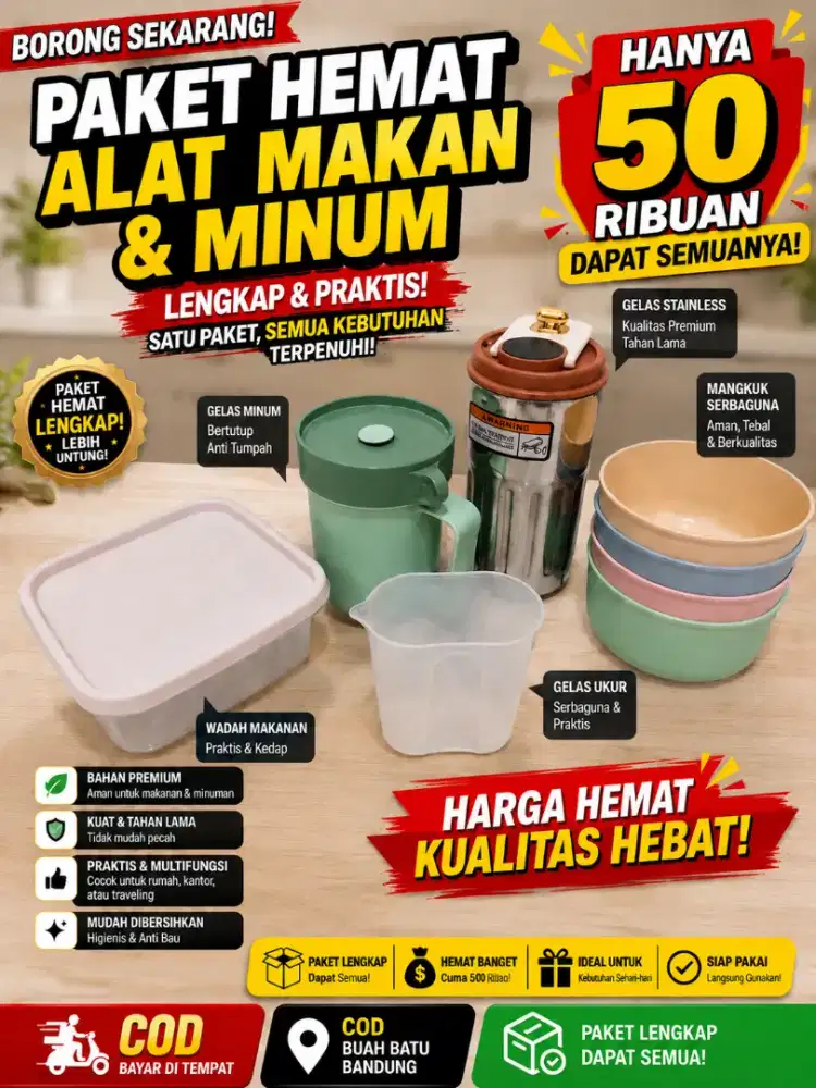 Promo Paket Lengkap Peralatan Makan Minum Berkualitas Serbaguna Mantap