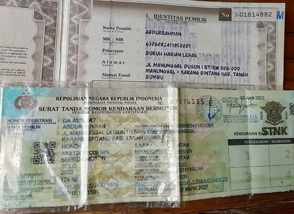 Supra x 125 2022 plat kalimantan