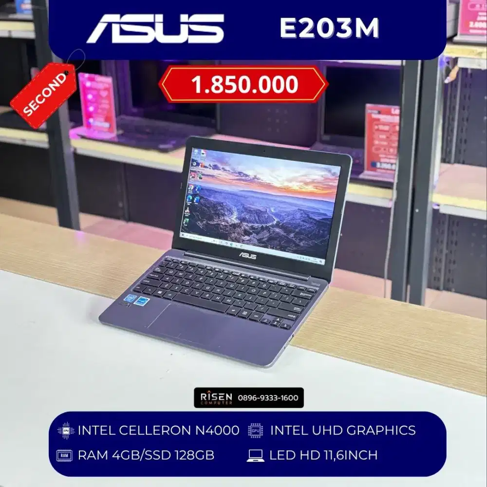 ASUS E203M Celeron N4000 RAM 4GB SSD 128GB HD 11,6inch Bekas Laptop