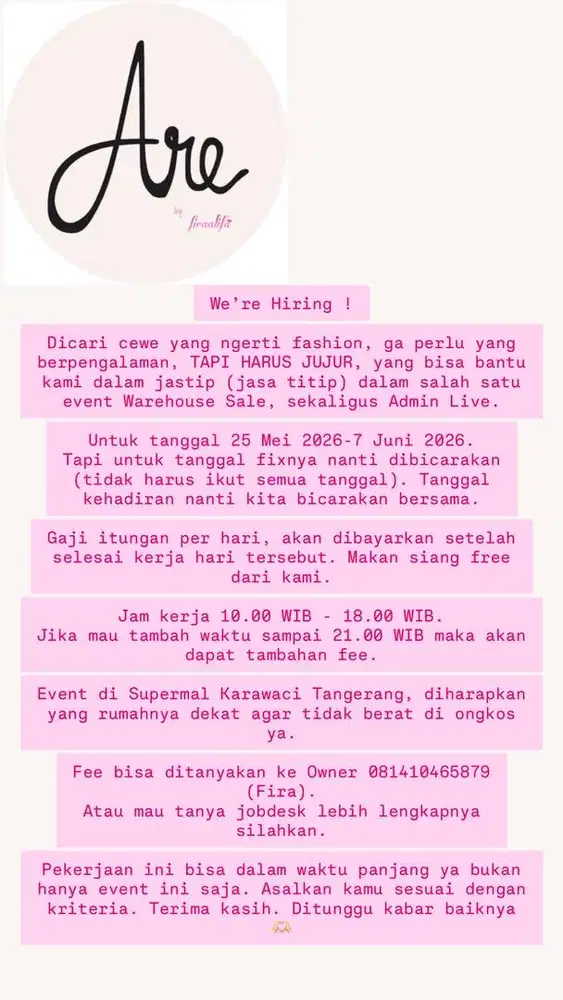 Dicari Tim Jastip Jasa Titip Warehose Sale dan Admin Live