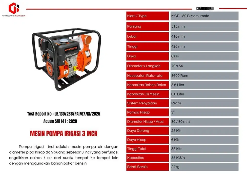Pompa Irigasi 3 ichi MDP 80 B