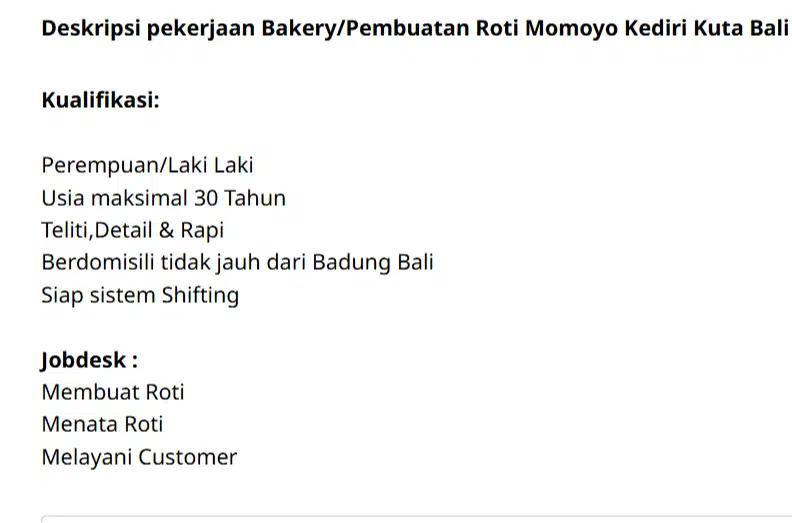 Pembuatan Roti/Bakery Di Momoyo Kediri Kuta