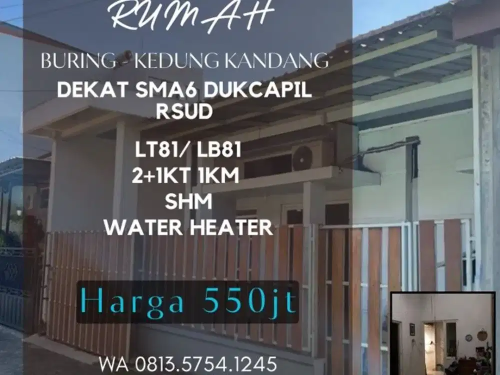 Rumah dijual kedungkandang Buring bumiayu 3Kamar 550jt Dukcapil RSUD