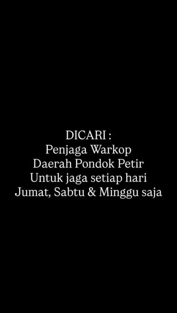 PART TIME WARKOP 3 HARI