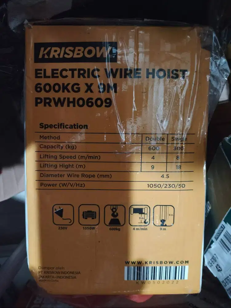 Krisbow Alat Derek Elektrik Hoist Reel Double Hook 600 kg