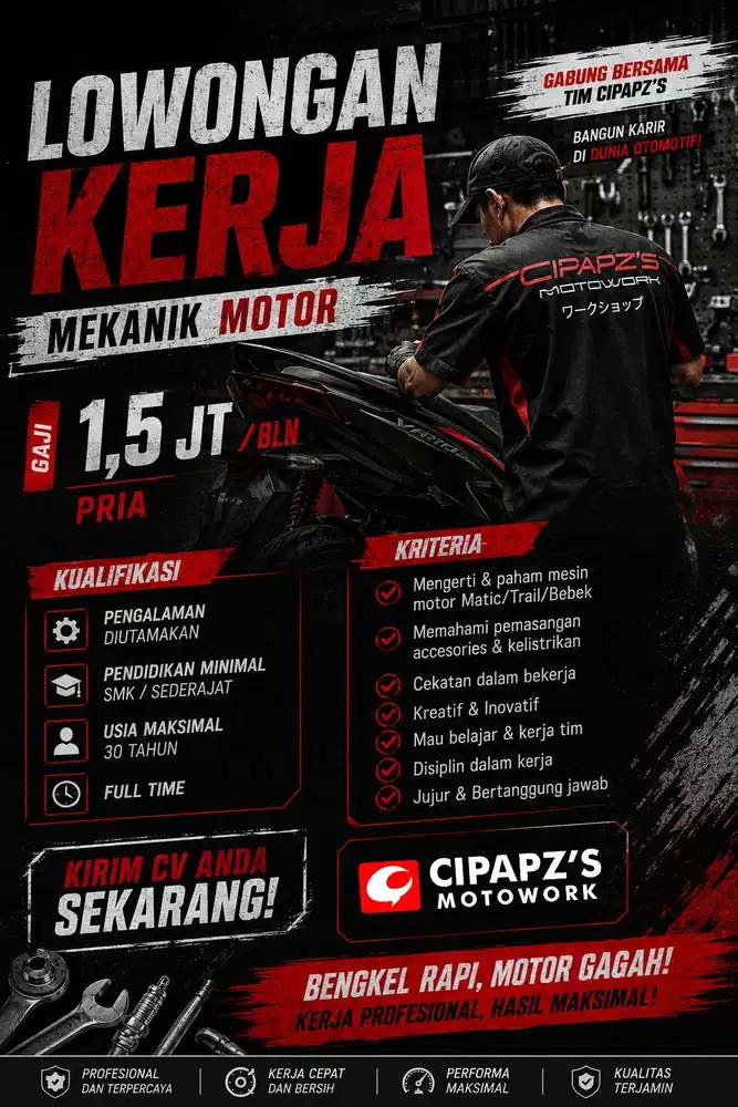 Lowongan Kerja Mekanik Bengkel Motor