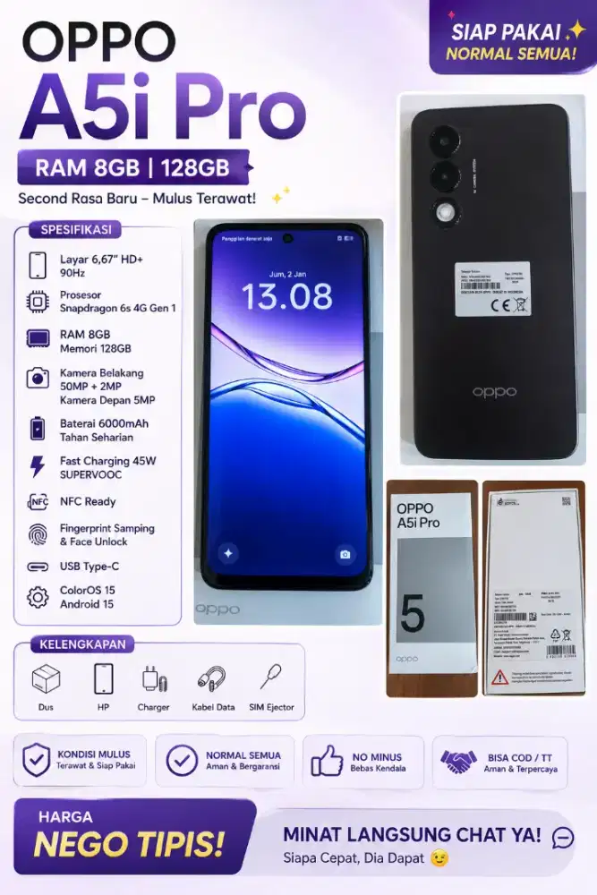 Oppo A5i Pro 4G Ram 8/128 Pemakaian 1 Bulan Masih mulus