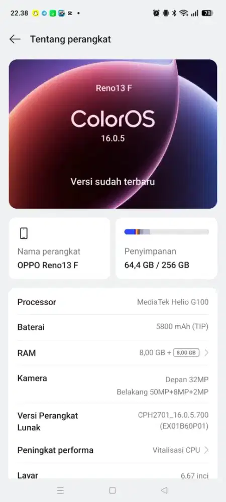 Oppo reno 13F BU kondisi 100% aman
