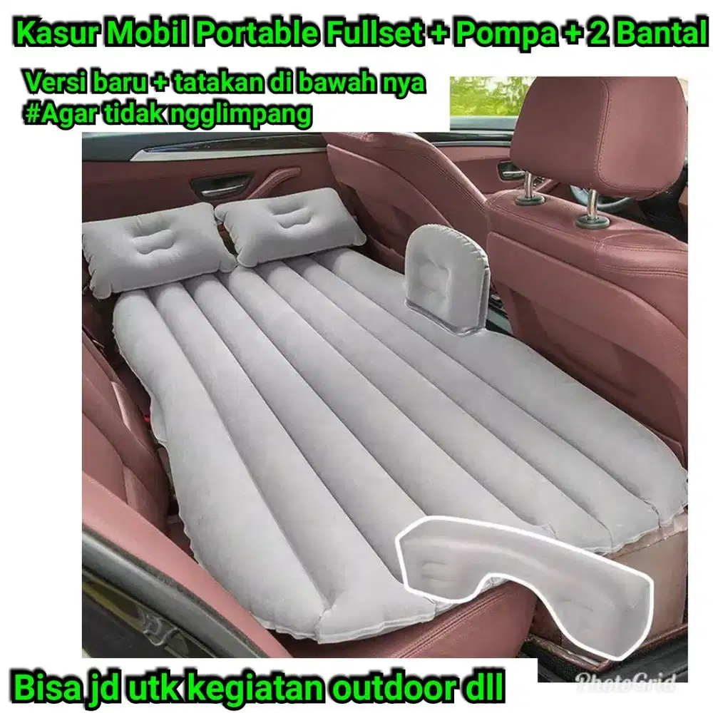 Kasur mobil Portable Fullset + 2 Bantal + Pompa Versi Baru ada dudukan
