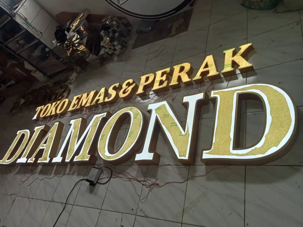 Signage Huruf Timbul Nyala Depan/ Papan Nama Toko Emas Diamond