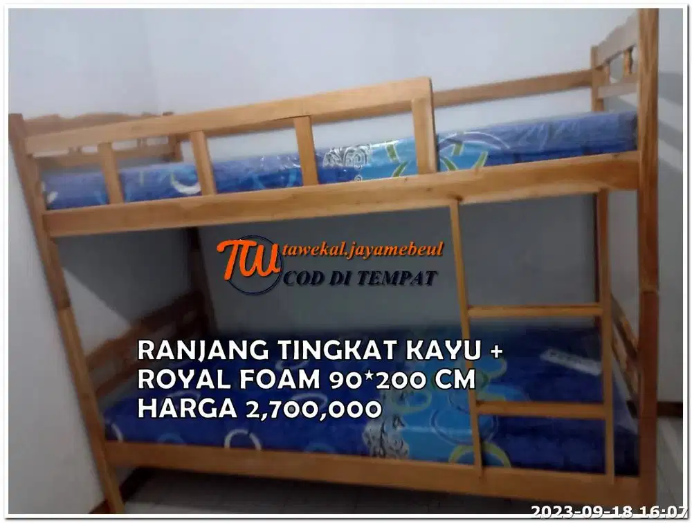SET RANJANG TINGKAT KAYU MINIMALIS DAN SET KASUR BUSA ROYAL READY STOK
