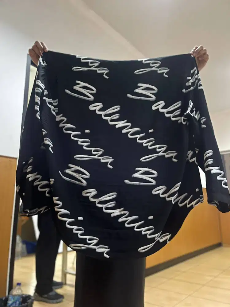 Balenciaga All-Over Script Logo Long Sleeve Shirt (Oversized Fit) - Bl