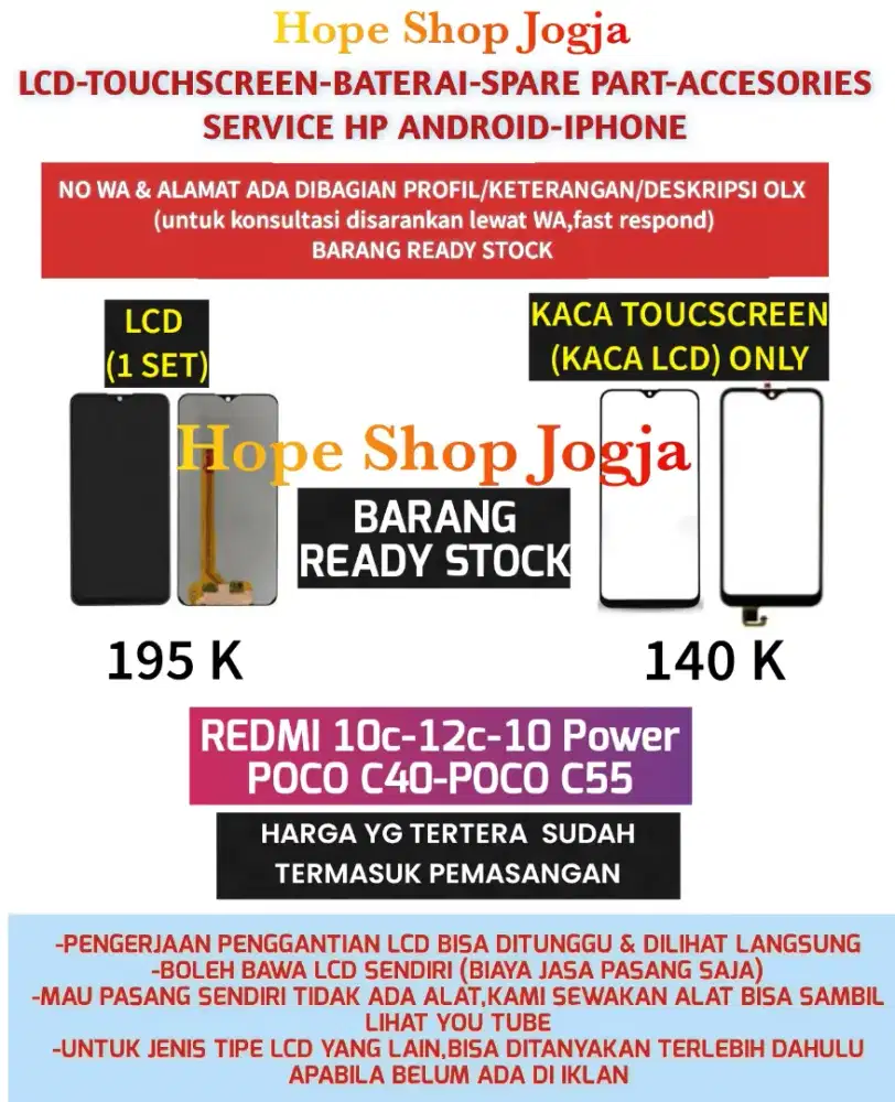 Service HP-Touchscreen-Baterai-LCD POCO C40/POCO C55