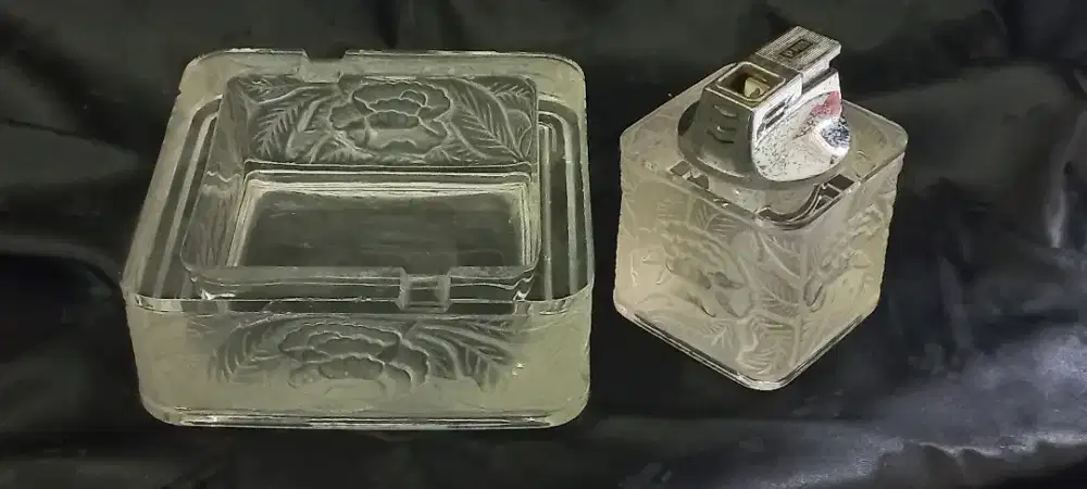 Vintage Hoya Kristal asbak & pemantik korek api