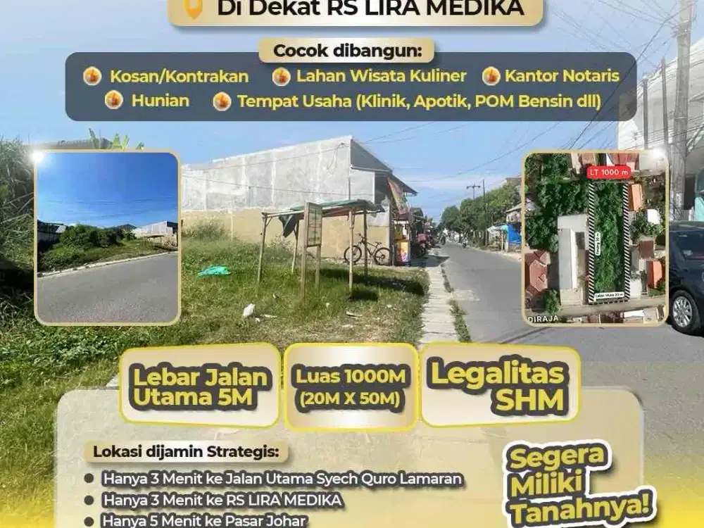 Dijual Tanah Luas 1000 m di Lamaran Jalan Sumadiraja Karawang Timur Cocok Untuk KOSAN/Kontrakan