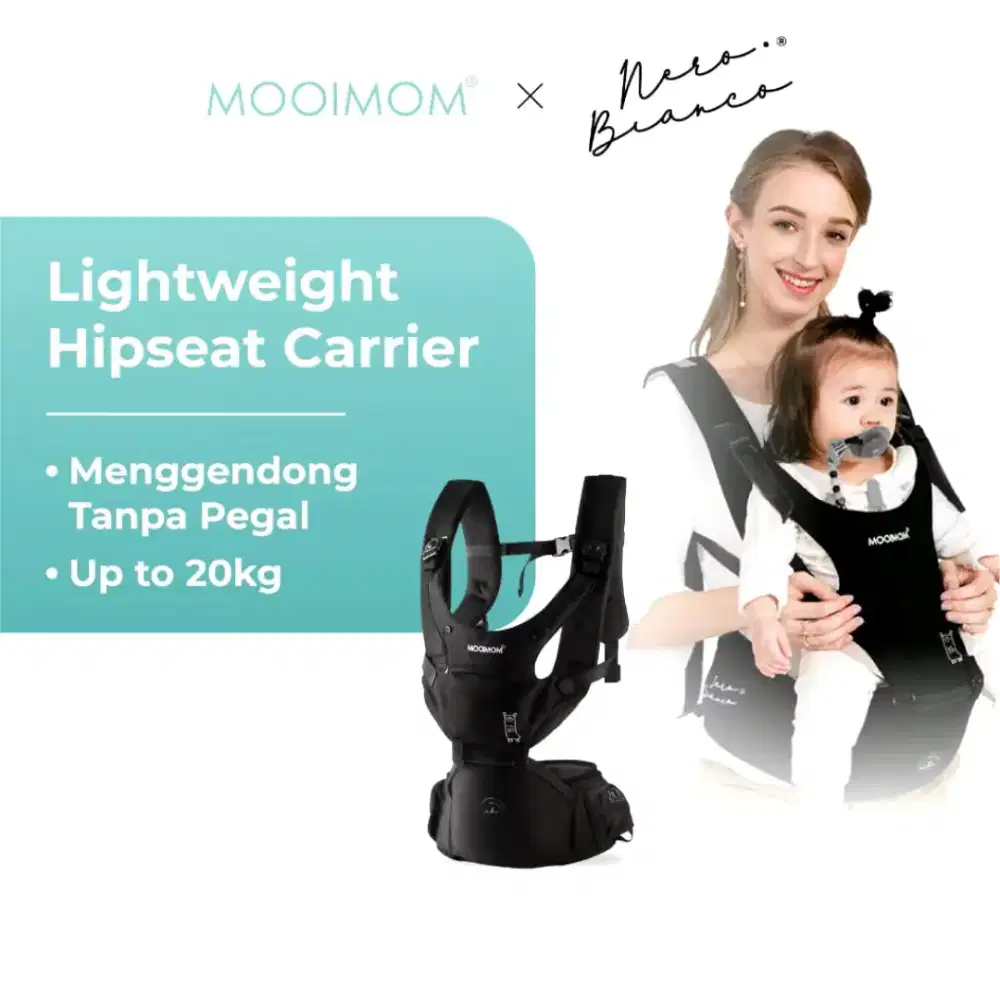 Gendongan Bayi Hipseat Kokoh MOOIMOM X Nero Bianco
