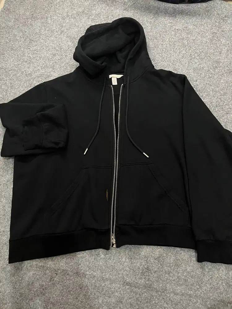 H&M Zip through hoodie black - Hoodie H&M - XL hitam zipper depan