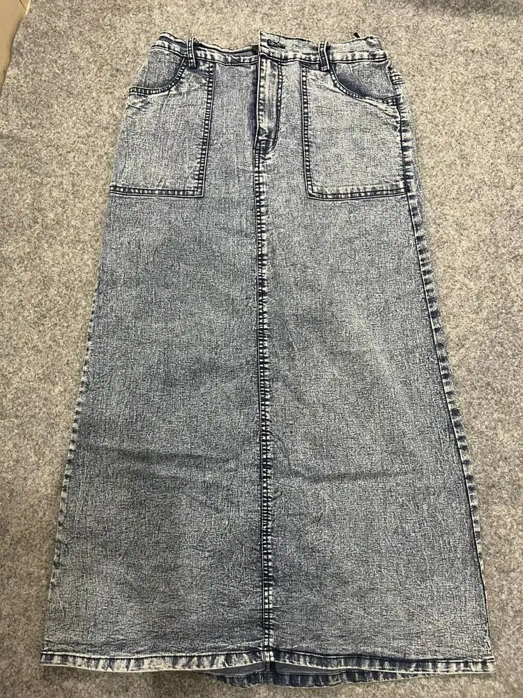 Zalora Expand Rok panjang jeans rok panjang wanita warna blue jeans wa