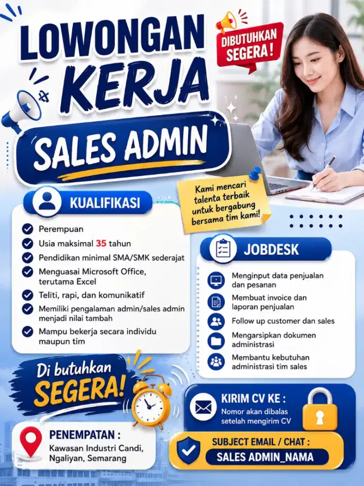 Di butuhkan segera admin sales