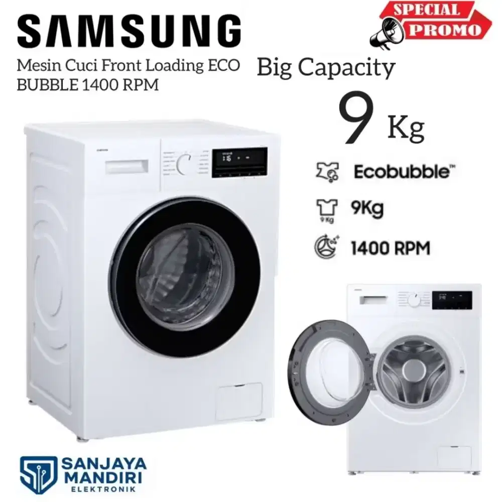 SAMSUNG FRONT LOADING 9 Kg ECO BUBBLE WW90FG3M05AW RPM 1400 Easy Clean