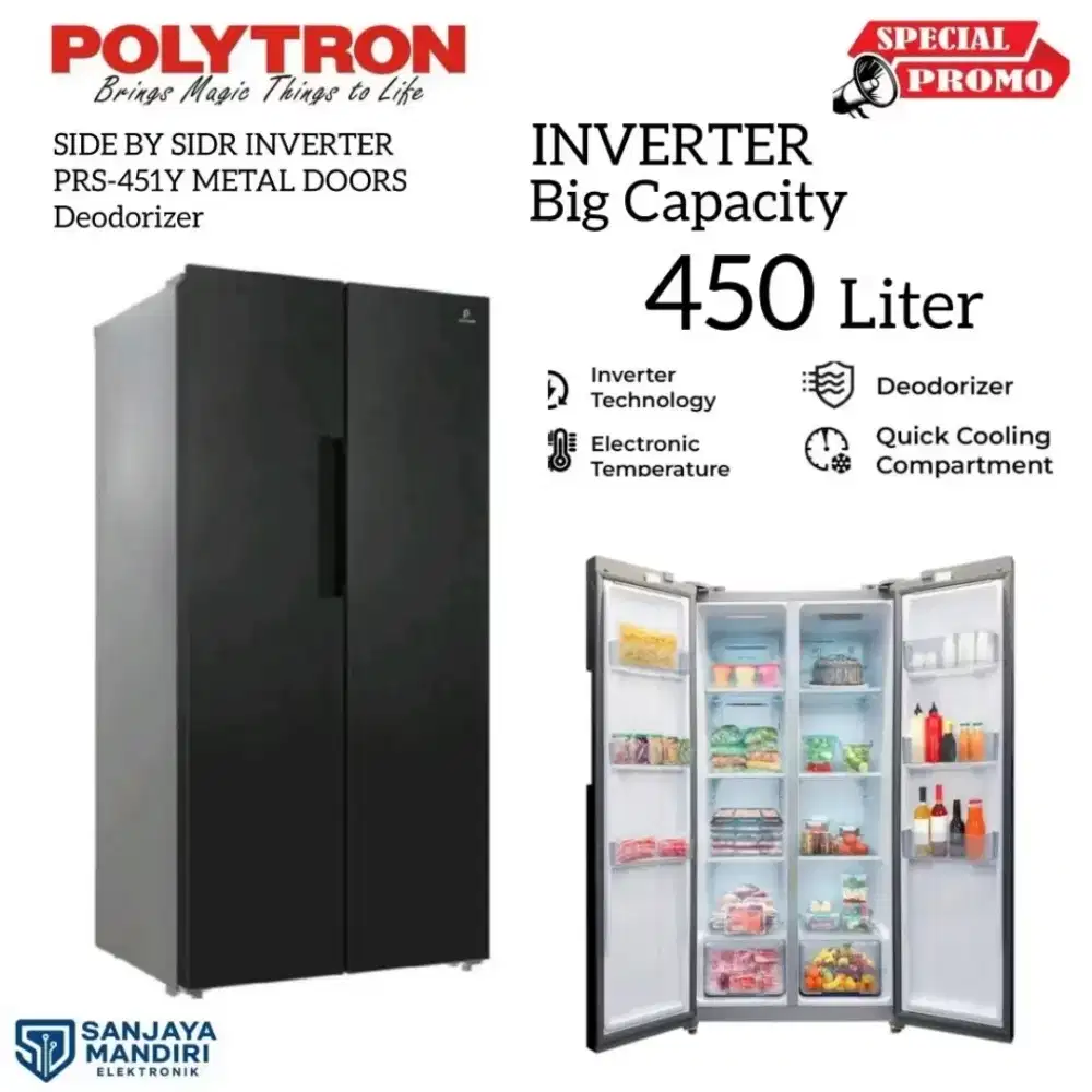 POLYTRON Kulkas Side By Side INVERTER Big Capacity 450 Liter PRS-451Y