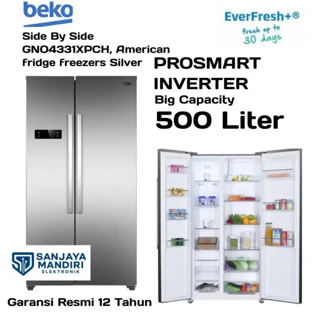 BEKO SIDE BY SIDE PROSMART INVERTER Big 500 Ltr GNO4331XPCH EVERFRESH+