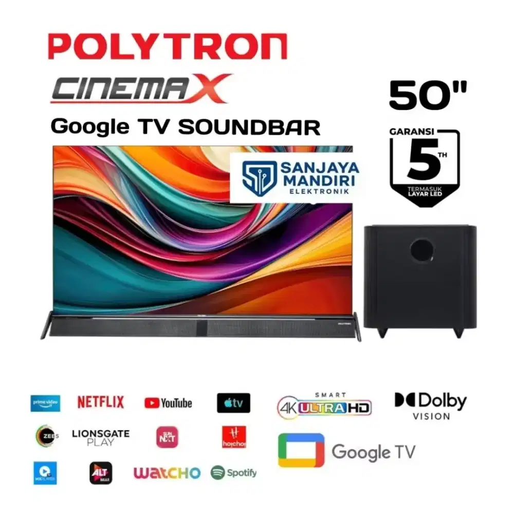 POLYTRON UHD 4K Google TV CinemaX With SOUNDBAR SPEAKER 50BUG5058 HDR