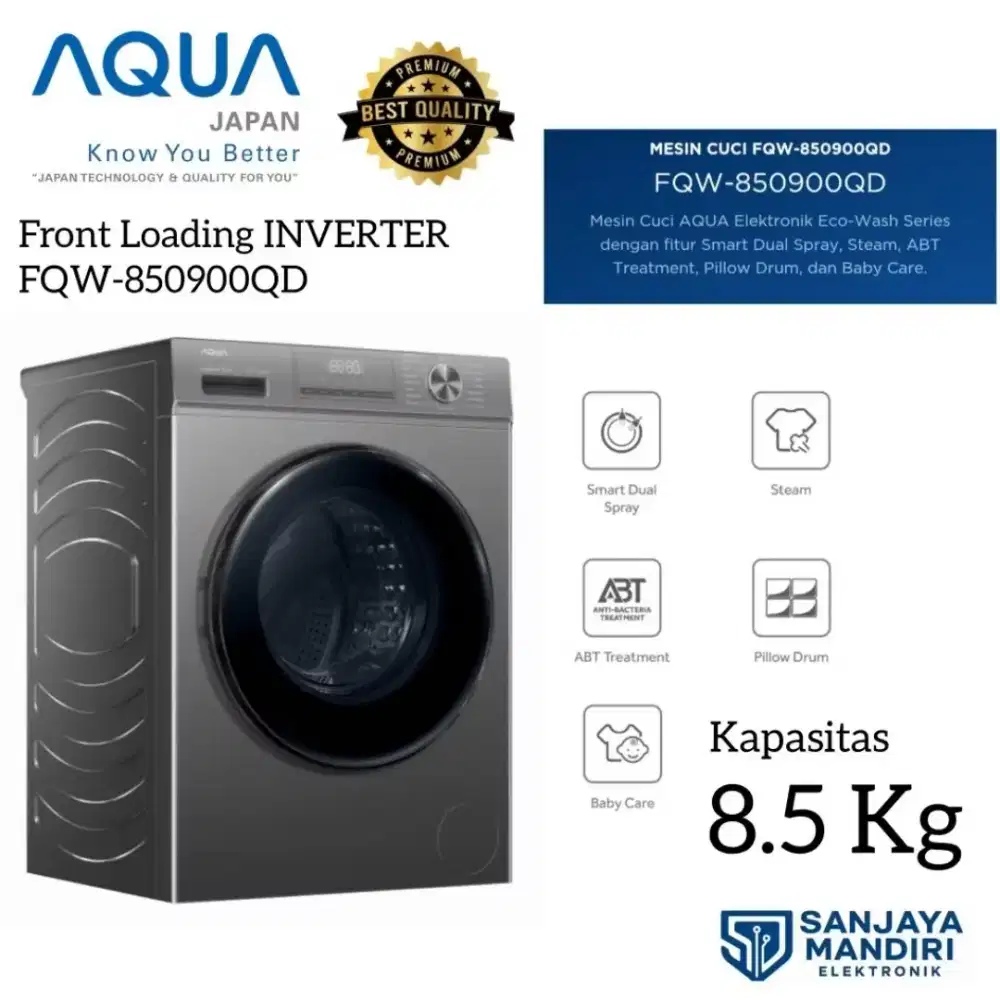 AQUA Front Loading INVERTER  8.5 Kg FQW850900QD Smart Dual SprayPillow