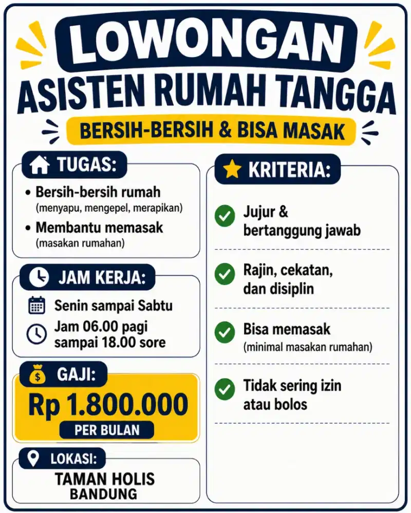 dibutuhkan Asisten Rumah Tangga PP