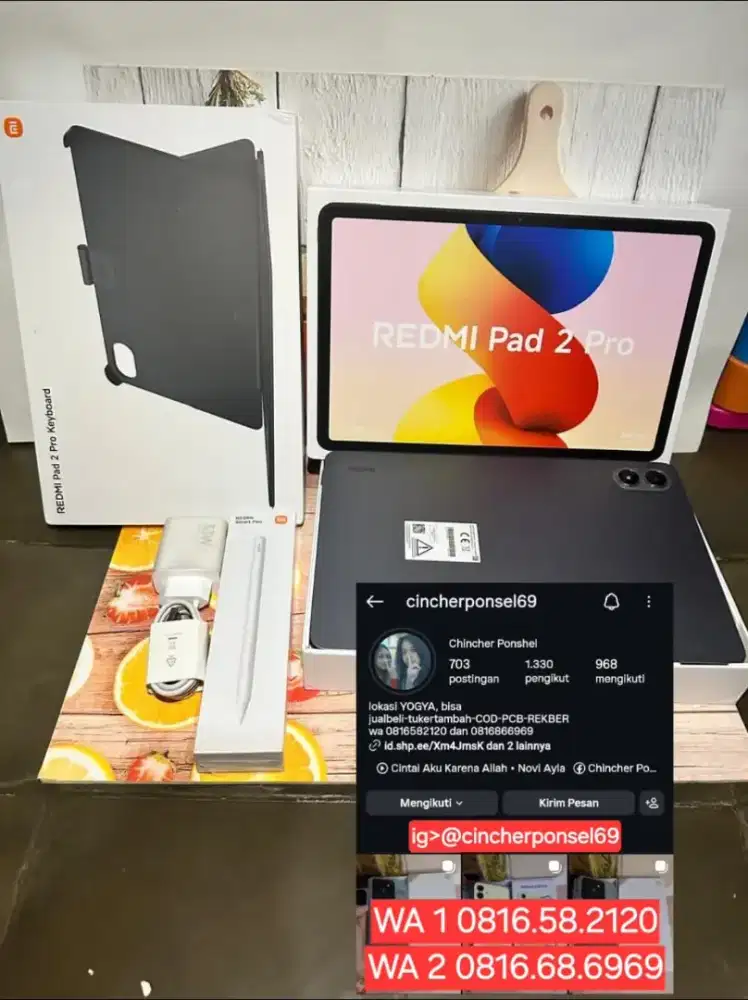 Tab likeNEW redmi pad 2 pro 8/256 plus keyboard n pen ORIGINAL SEMUA