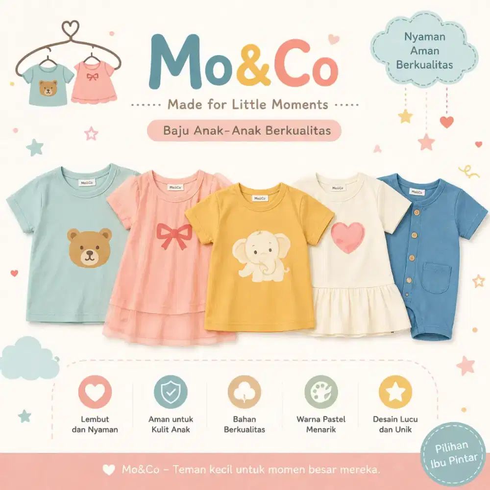 Kaos Anak Lucu Mo&Co Bahan Adem